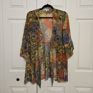 Cabi Shakespeare Floral Front Tie Bell Sleeve Kimono Size Large
